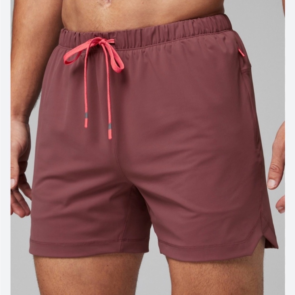 Fabletics Men’s Performance The One Shorts in Mauve with Coral Drawstring